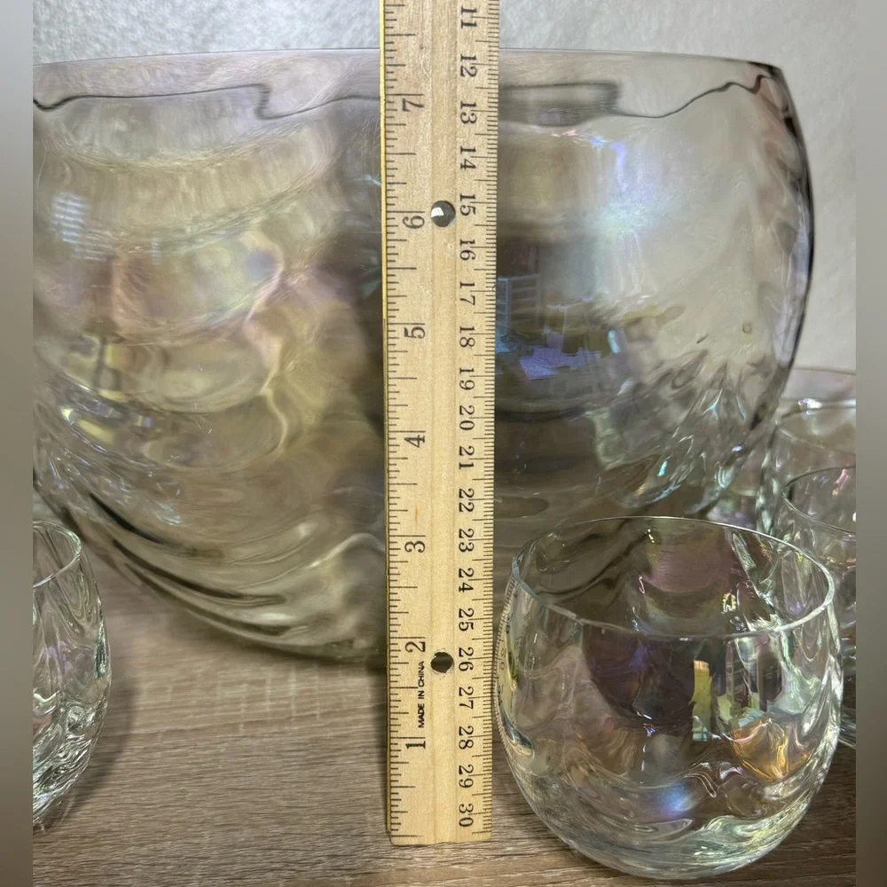 Iridescent Luster Punch Bowl & 10 Cups Mermaid Scales West Virginia Glass